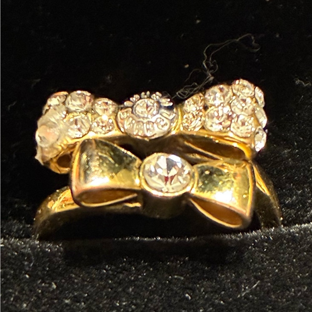 Henri Bendel Gold Bow Ring with Crystal Accents - Picture 1 of 8